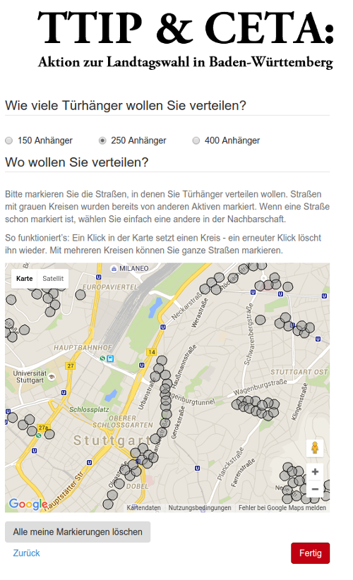 Screenshot: Karte mit Türhänger zur Landtagswahl in Baden-Württemberg 2016