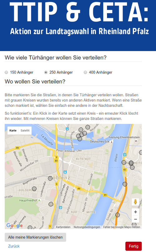 Screenshot: Karte mit Türhänger zur Landtagswahl in Rheinland-Pfalz 2016
