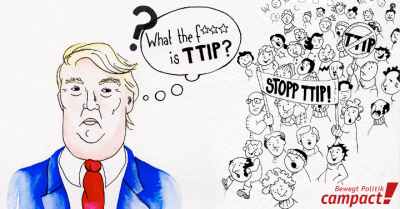 Trump und TTIP: Bisher hat sich Donald Trump noch nicht öffentlich zu TTIP geäußert. Grafik: Lena Bartels/Campact (CC)
