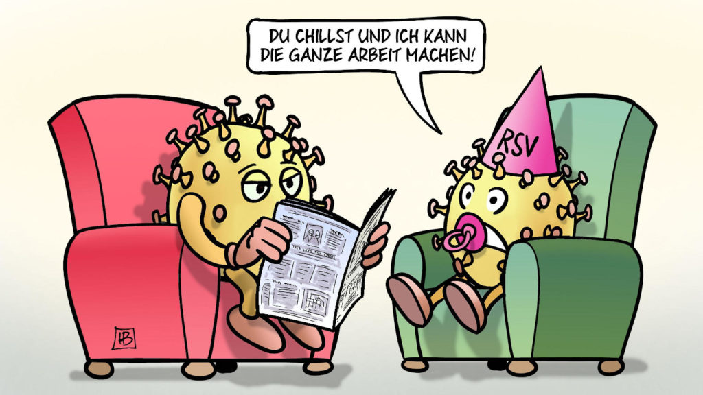Das Bild zeigt einen Ausschnitt der Karikatur "RSV-Virus" von Harm Bengen. 