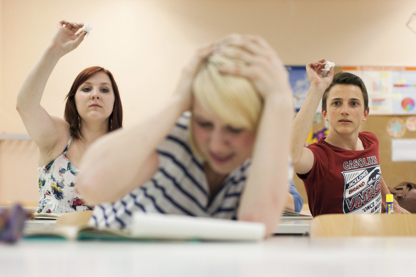 Among teenagers. Female student gets Bullied sexually by classmates.