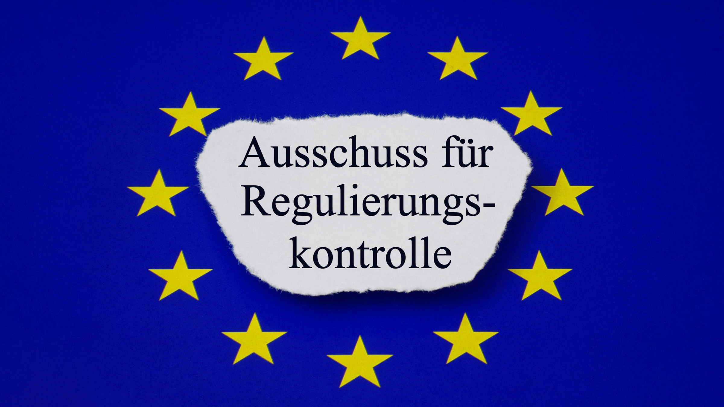 Das Wort "Ausschuss für Regulierungskontrolle" (deutsche Übersetzung für RSB – Regulatory Scrutiny Board) auf einer EU-Flagge.