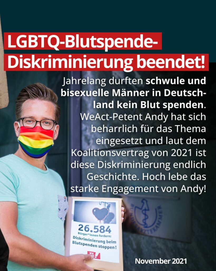 Erfolg für WeAct-Petent Andy Szabó: LGBTQ-Blutspende-Diskriminierung wird beendet