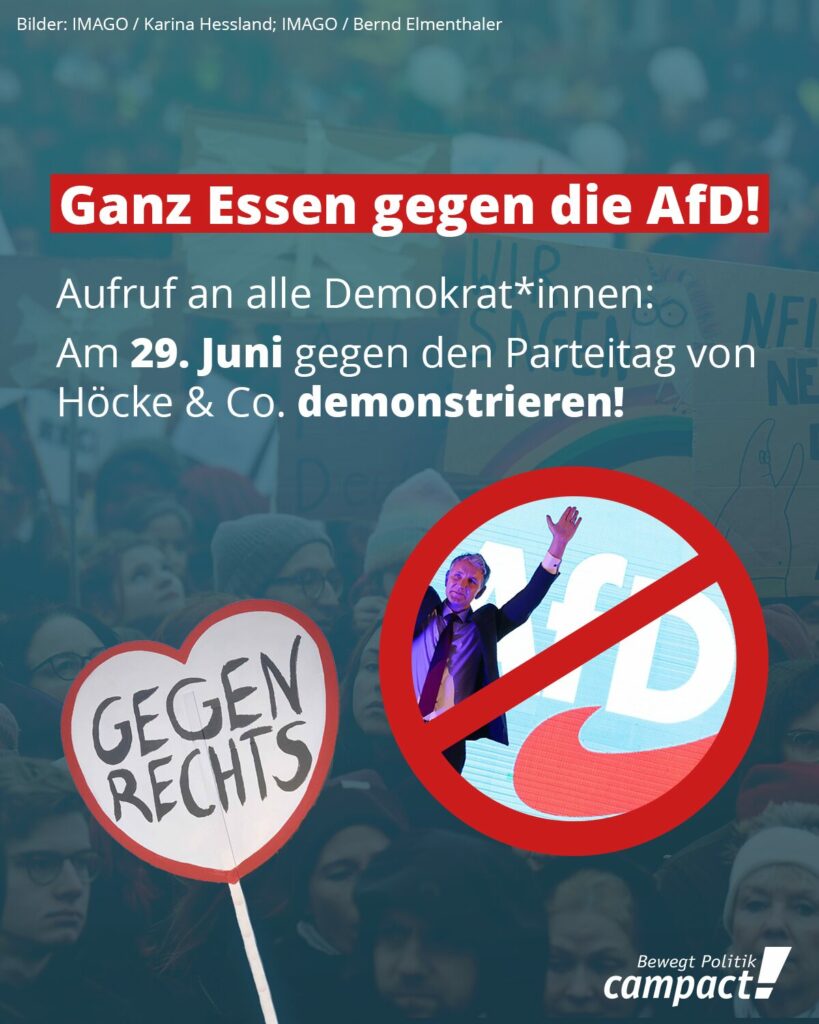 Das Plakat zur Protest-Demo gegen den AfD-Parteitag in Essen.