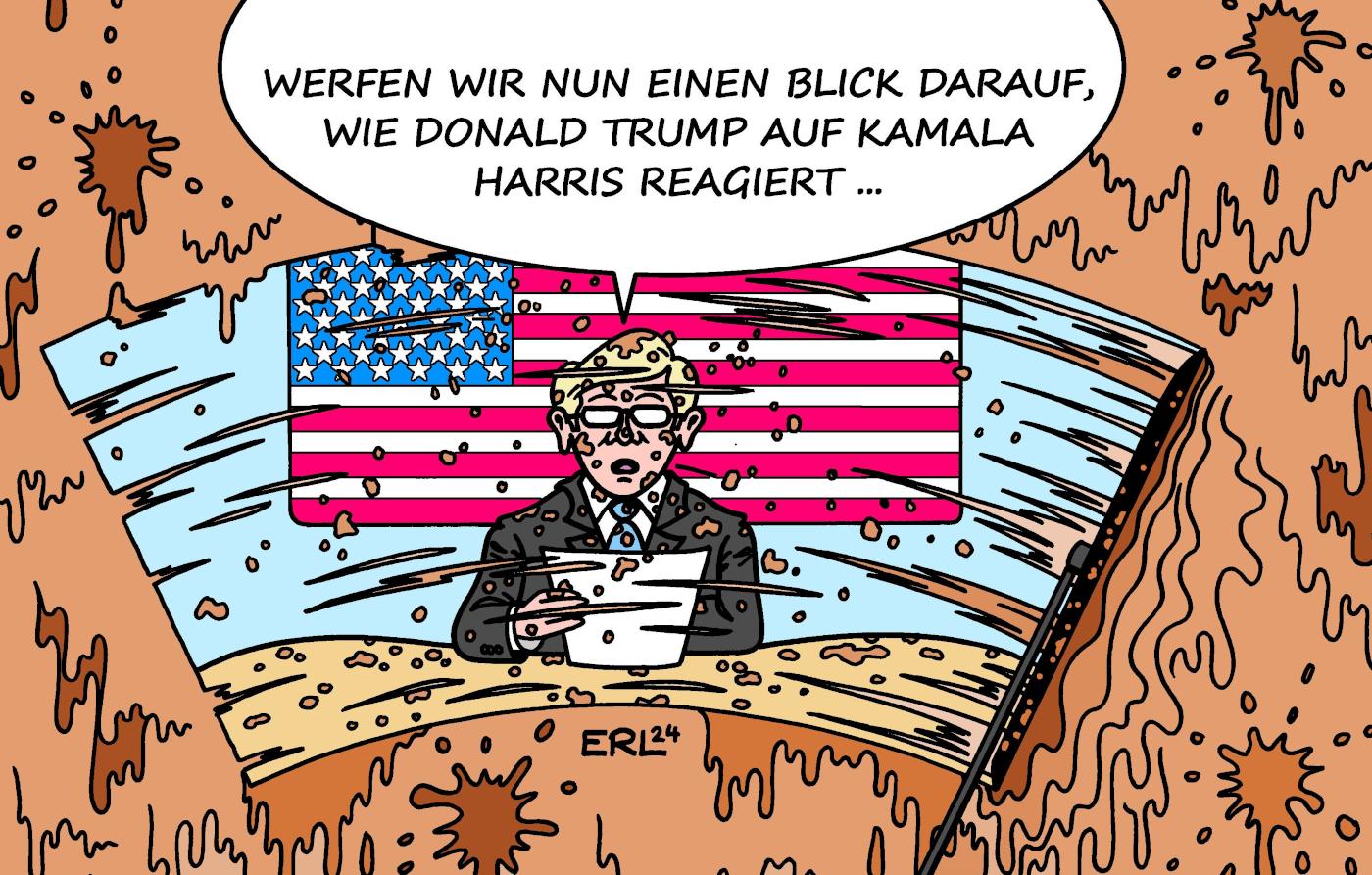 Die Karikatur "Trumps Reaktion" zum US-Wahlkampf von Karikaturist Martin Erl. 