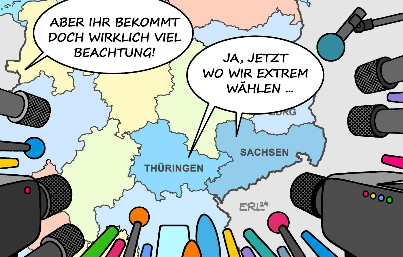 Die Karikatur "Wahlen in Ostdeutschland" von Karikaturist Martin Erl. 