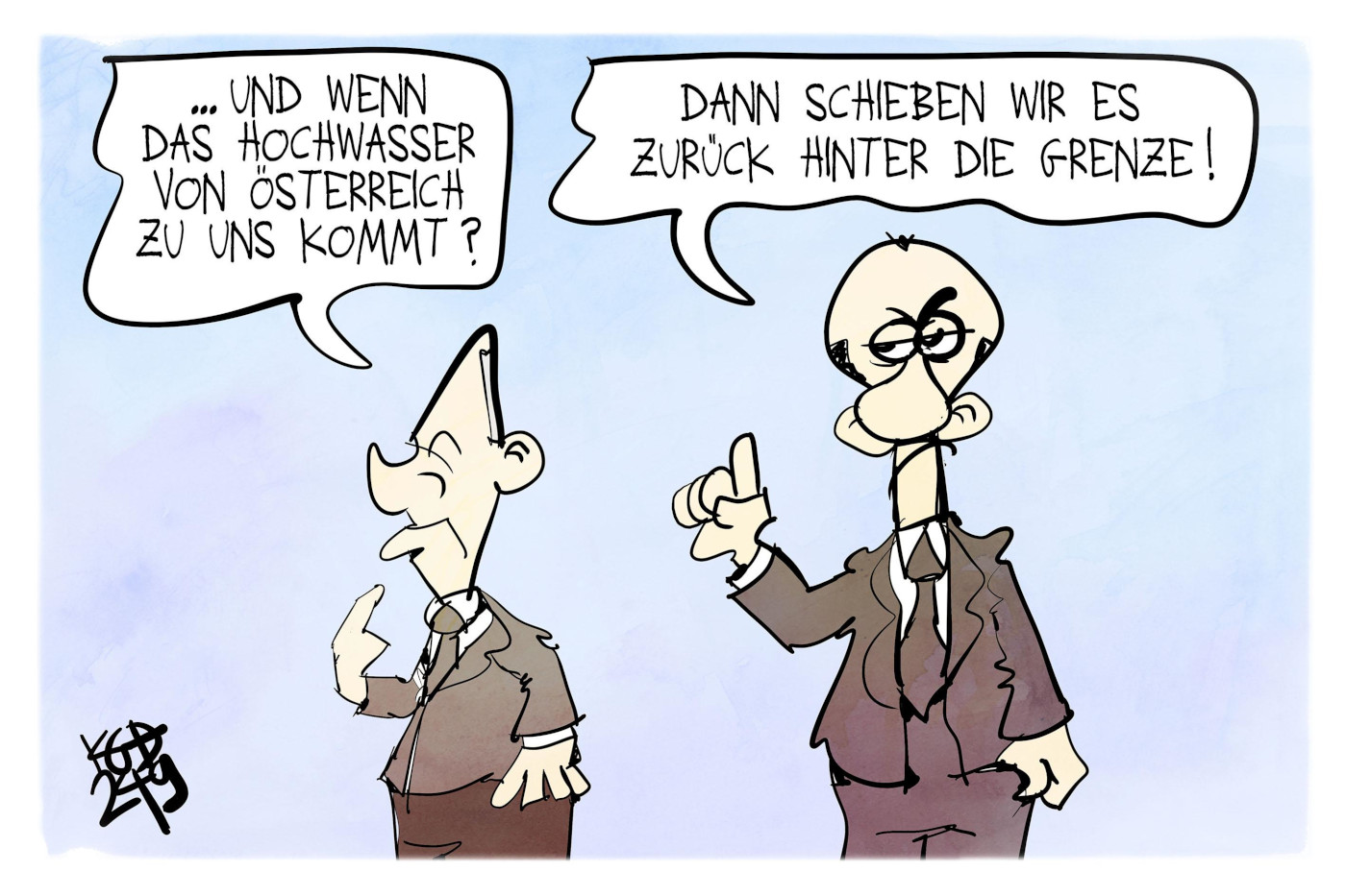 Die Karikatur "Hochwasser-Abschiebung" von Kostas Koufogiorgos.